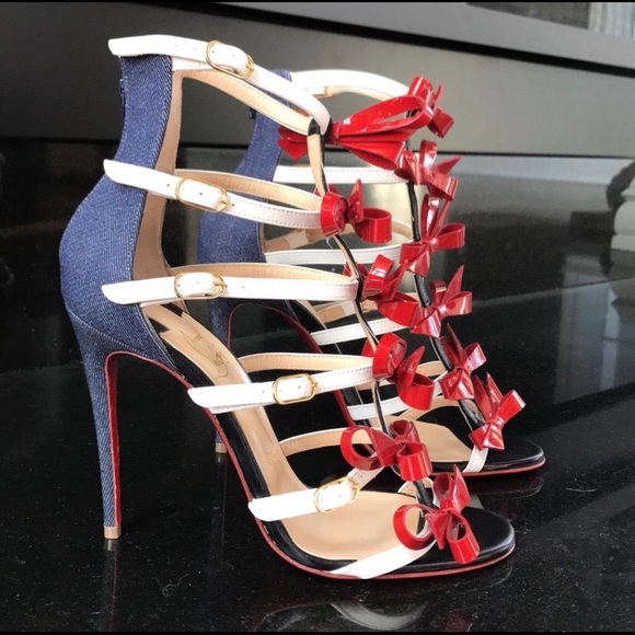 CHRISTIAN RED MULTICOLOR DENIM GIRLSTRAPPI SANDALS - Picture 4 of 8